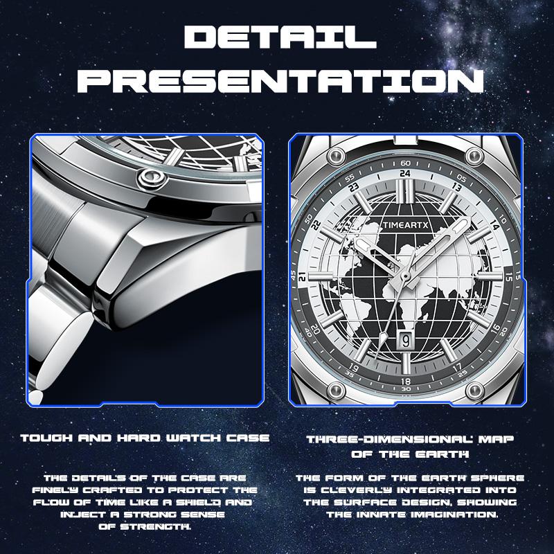 Man Watch Earth Dial Luminous Display Wristwatch Fashion Business Design Waterproof Quartz Watches For Men