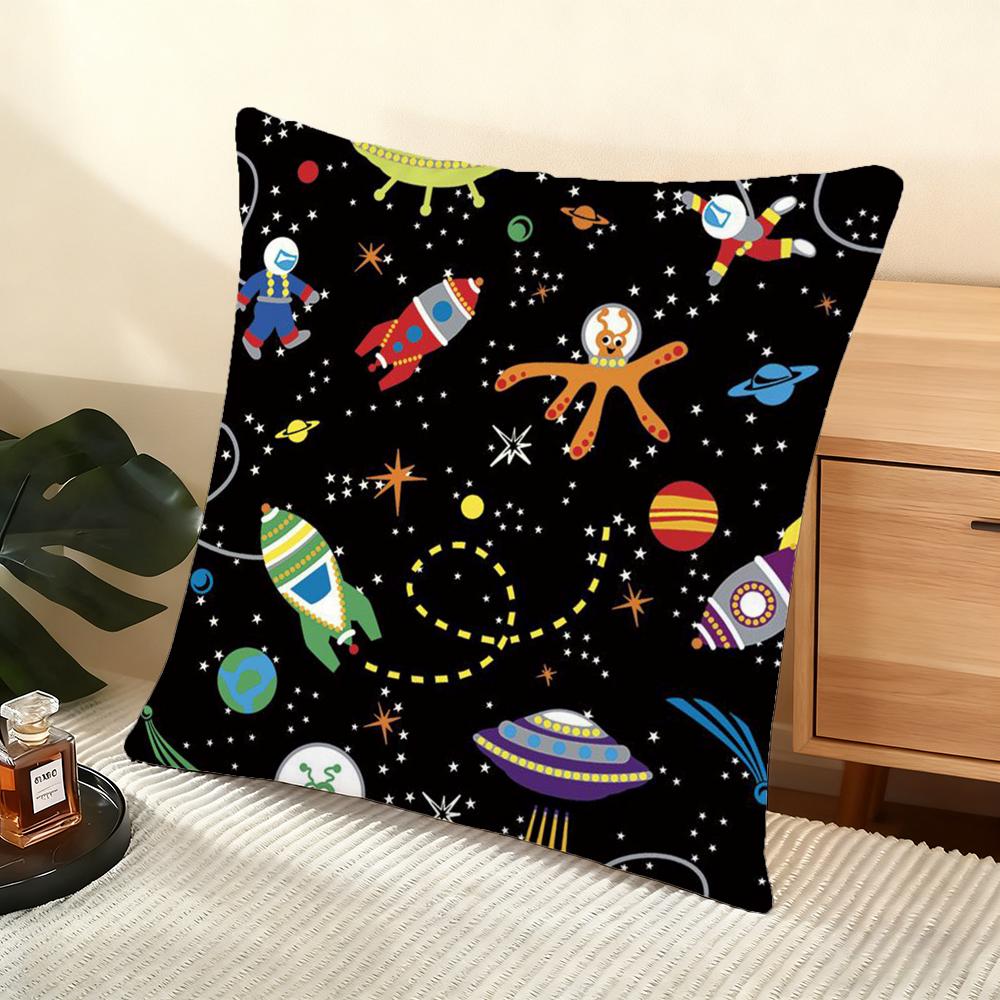 Cartoon Astronaut Rocket Cushion Cover Soft Short Plush Pillow Cover Smooth Cozy Texture Aesthetic Cushion Case Home Decor