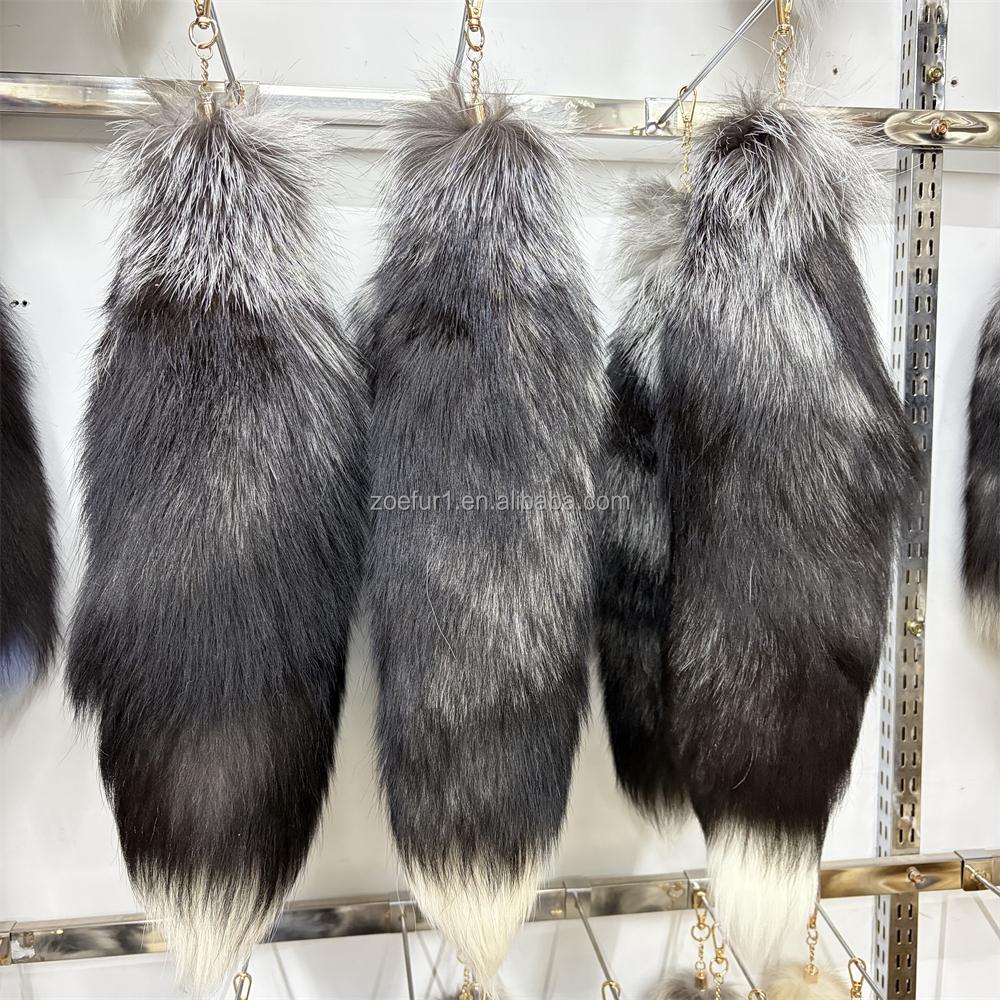 Large Size 50cm Fox Fur Tail Natural Color Fox Tail Keychain Prop Decoration