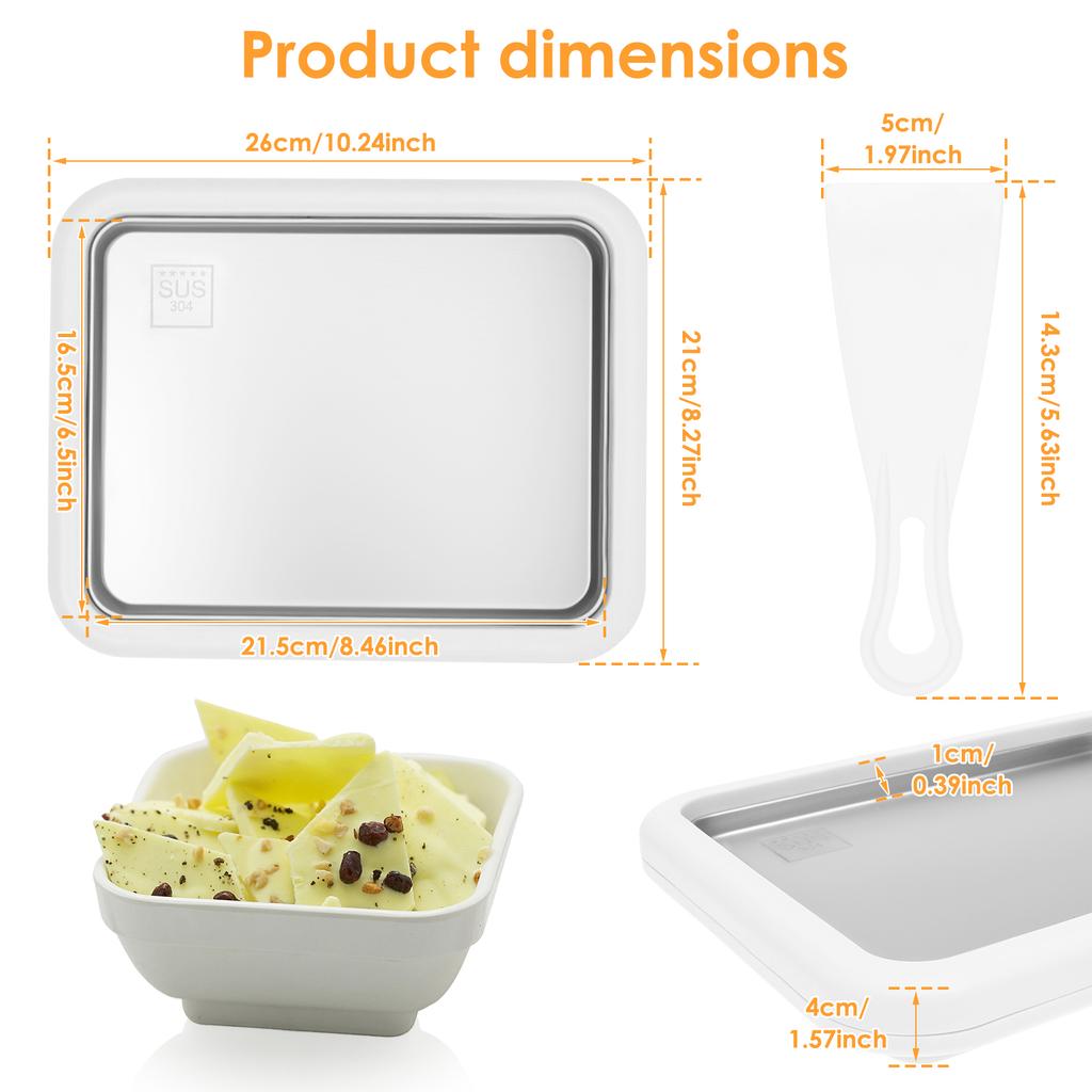 Rolled Ice Cream Tray DIY Frozen Yogurt Maker Trays with 2 Scrapers Portable Rolled Ice Cream Maker Kit for Home Ice-cream Tools