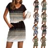 Women's Fashion V-Neck Short Sleeve Drawstring With Pocket Printed Casual Dresses