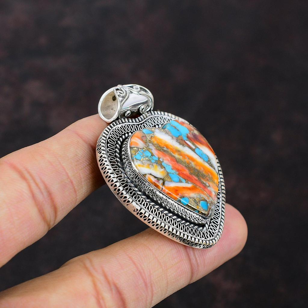 Колючая устрица, медный бирюзовый кулон, винтажный кулон ручной работы, подвеска из стерлингового серебра 925 пробы, кулон с драгоценным камнем, подарок на годовщину, элегантные ювелирные изделия