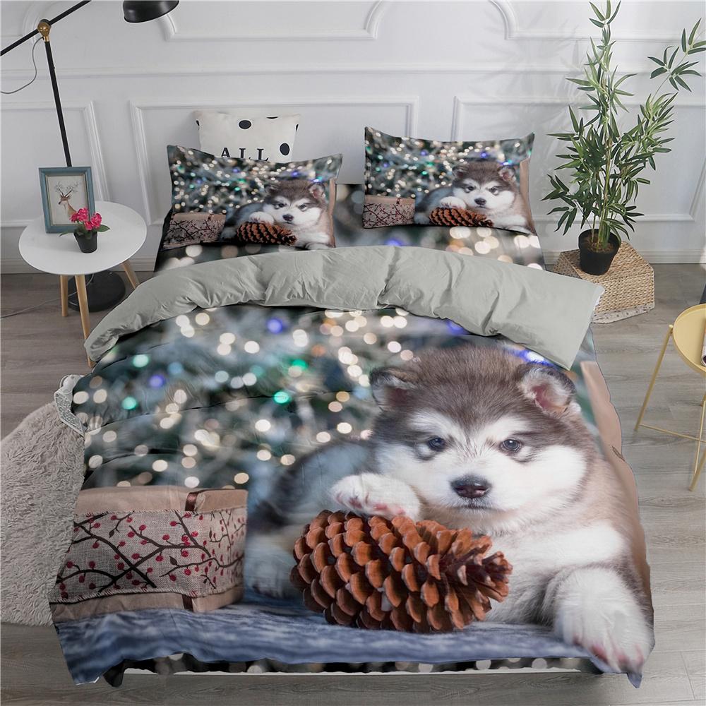 Lovely White Dogs Bedding Set Animal Fashion 3D Print Comforter Luxury Queen King Single Size Duvet Cover Set Home Textile Decor