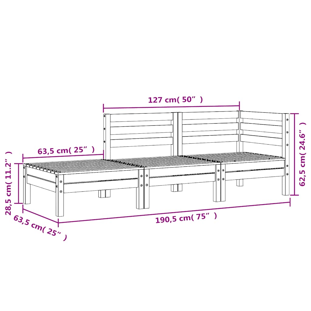 Garden Sofa 3 Seater Solid Douglas Fir Wood