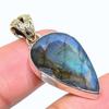 Natural Labradorite Gemstone 925 Sterling Silver Two Tone Pendant 1.50" e5I40