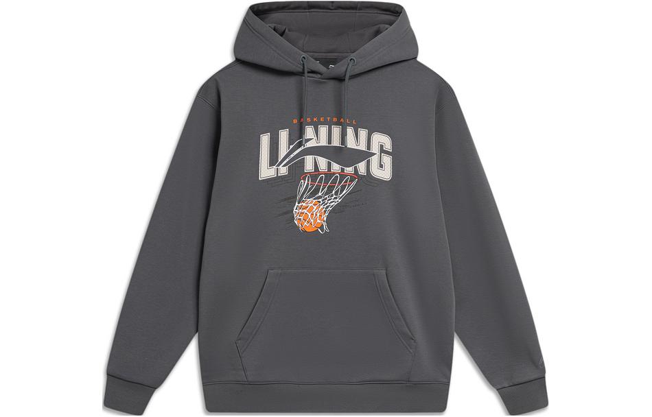 Li Ning Sports Fashion Collection Letter Print Casual Fleece Lined Hooded Pullover Long Sleeved Sweatshirt Men's AWDU969-3