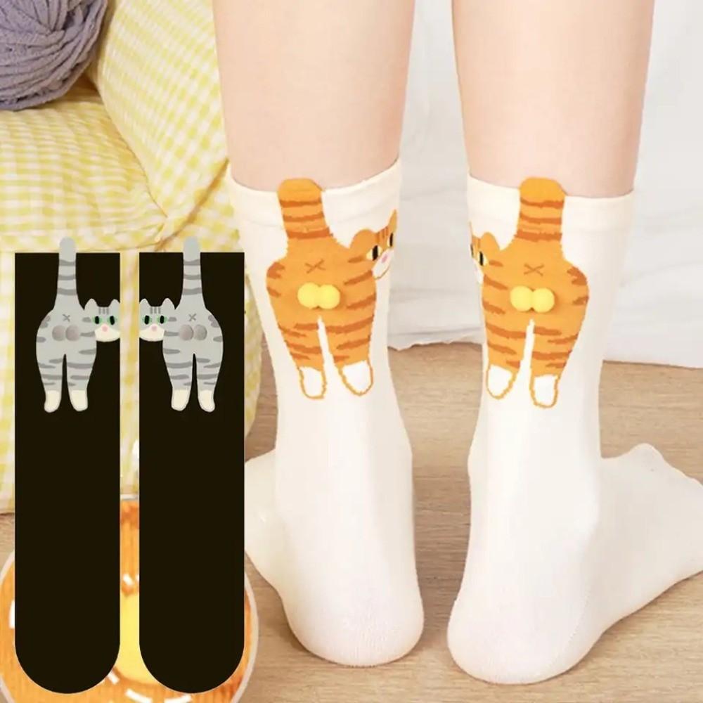 Soft Cartoon Cat Socks Breathable Novelty Kitty Socks Cute 3D Cat Eggs Socks  Lady