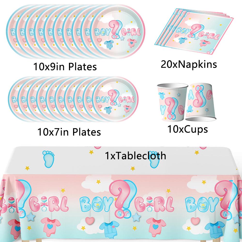 51 шт. принадлежности для вечеринки с указанием пола ребенка с тарелками, чашками, салфетками и скатертью