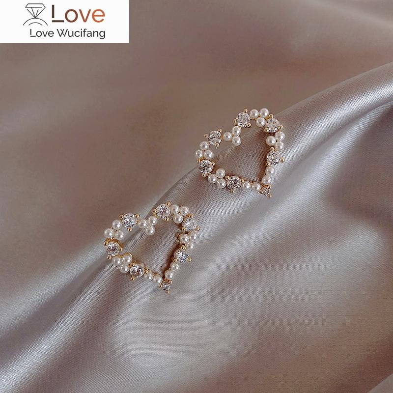 Новые серьги-гвоздики Love Pearl, серьги-гвоздики в форме сердца со стразами, жемчужные серьги для женщин и девушек, для вечеринок, для индивидуальности, темперамента, ювелирные изделия в подарок