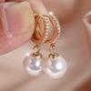 1 Pair Shiny Gold Color Zircon Imitation Pearl Drop Earrings for Women Wedding Daily Wear Fine Jewelry