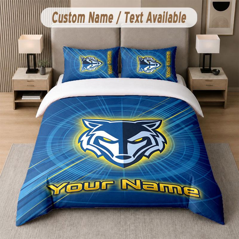 Custom Bedding Set Warrington Wolves Pattern, Print Name Text 1 Duvet Cover plus 2 Pillowcases Home Textile