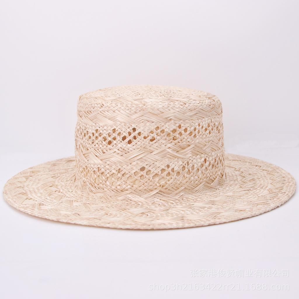 New summer sisal hollow flat-top straw hat, versatile daily wearable hand-woven straw hat, beach photo hat for women