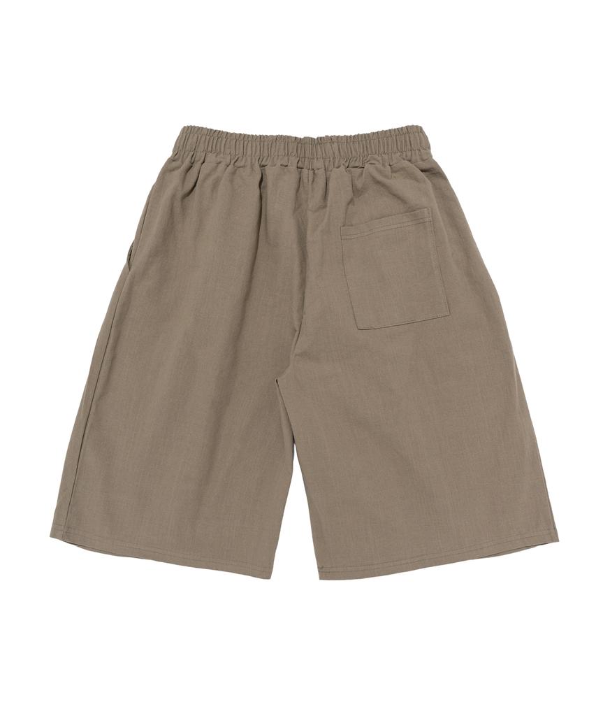 CARGOBROS Linen-Like Pintuck Wide Shorts (Khaki)