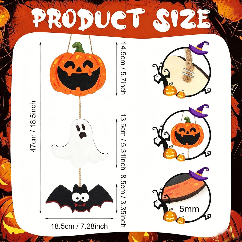 Wooden Halloween Pumpkin Hanging Sign Door Wall Decor Party Home Garden Decoration