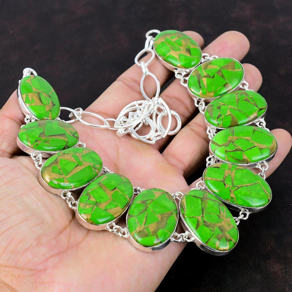 Медно-зеленое бирюзовое ожерелье, ожерелье из стерлингового серебра 925 пробы, драгоценный камень, ювелирные изделия ручной работы, регулируемая цепочка, ожерелье, подарок на годовщину для матери