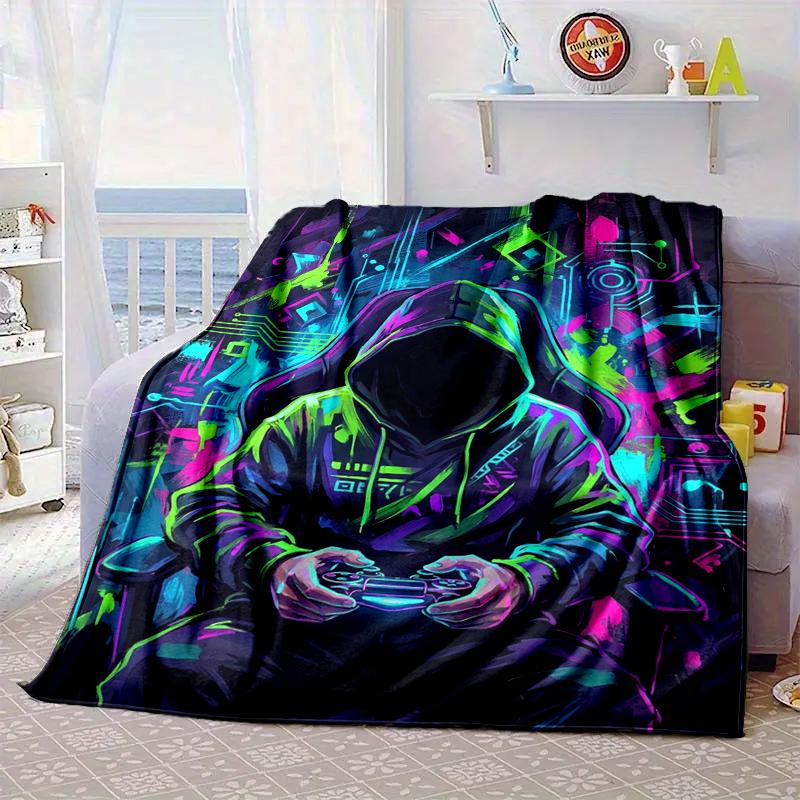 Cyberpunk Neon Gaming Blanket Flannel Blanket for bed, sofa, Camping, Hiking, Picnic Essentials, gift for family Fan gifts