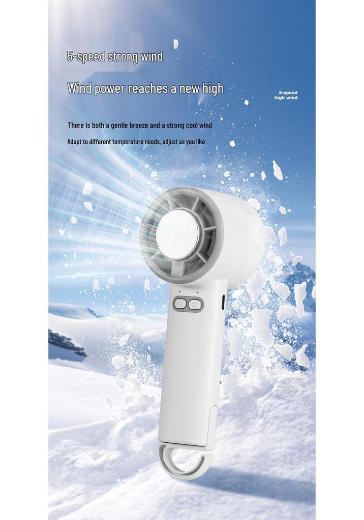 3-in-1 Handheld Cooling Fan: Cold Compress, 5-Speed, Desktop/Hook Use