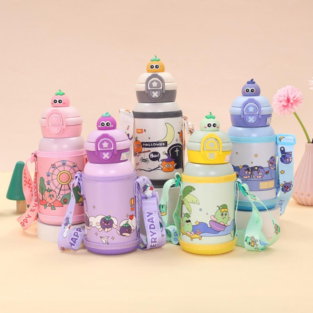 Pop-up Lid Children Thermal Cup 500ml Vacuum Mug Leakproof Insulated Cup  Student