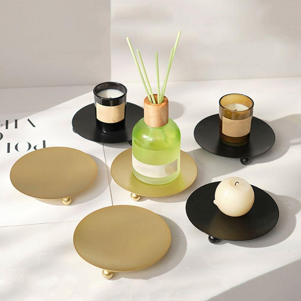 Black Pillar Metal Plate Round Candle Base Tray Creative Iron Candle Holder  Banquet