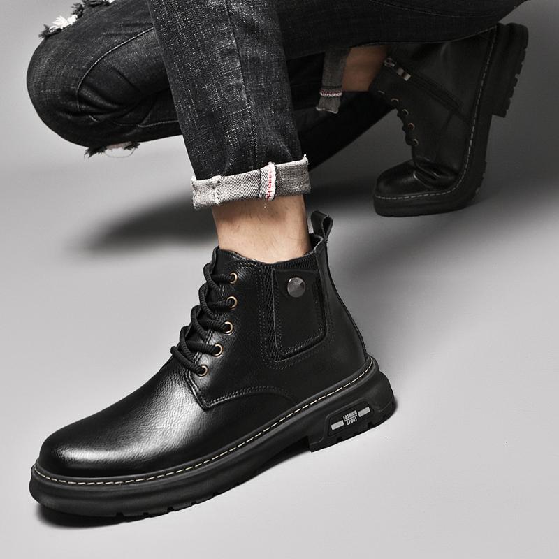 Fashion Men Fashion Genuine Leather Boots 2024 New Autumn Winter Classic Ankle Cowboy Boot Men British Style Warm Plush Motorcycle Boots