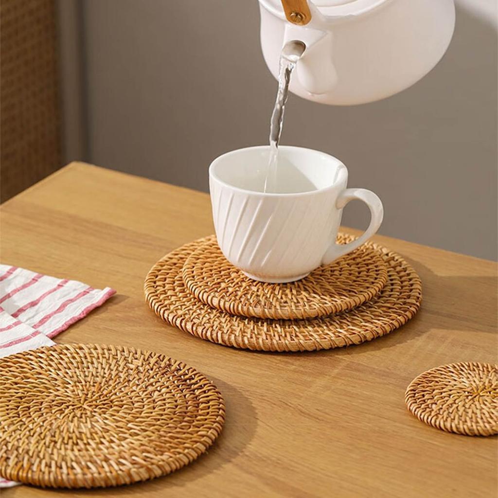 Натуральные плетеные коврики для чашек из ротанга Маленькие коврики для чашек из ротанга Уникальная подставка, предназначенная для чайных комнат и зон отдыха