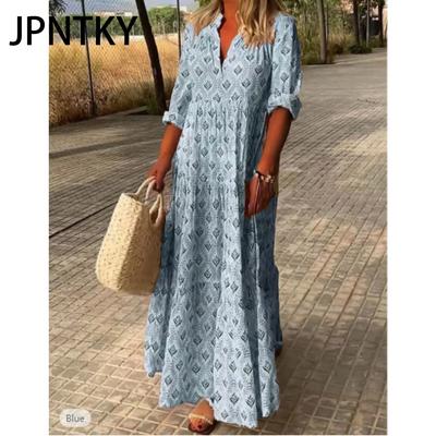 JPNTKY Женская мода осень-зима с длинным рукавом и V-образным вырезом повседневные платья