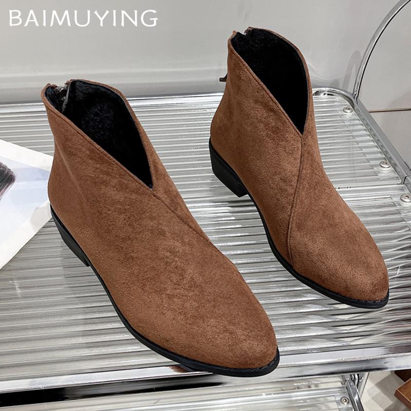 Замшевые массивные женские ботильоны с острым носком, ретро-зимние туфли на среднем каблуке 2025 года, классические туфли-лодочки в готическом стиле Botas De Mujer