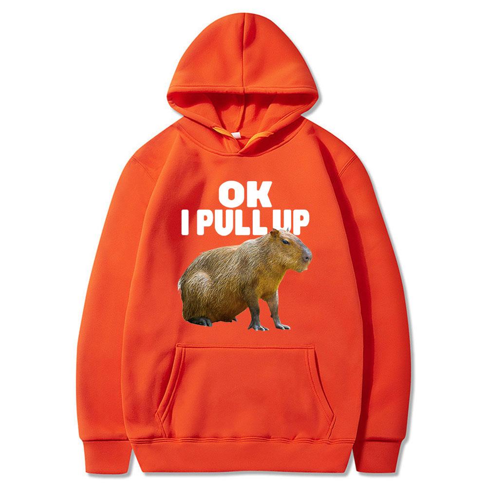 Ok I Pull Up Капибара Толстовка с графическим принтом Унисекс Модные повседневные винтажные толстовки с капюшоном Готические пуловеры Уличная одежда в стиле Харадзюку