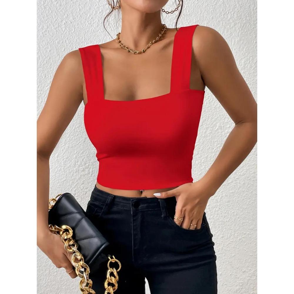 Майка с квадратным вырезом и широкими бретелями, укороченные топы, женские летние майки, сплошной цвет, модная рубашка, женский укороченный жилет без рукавов, одежда Y2K