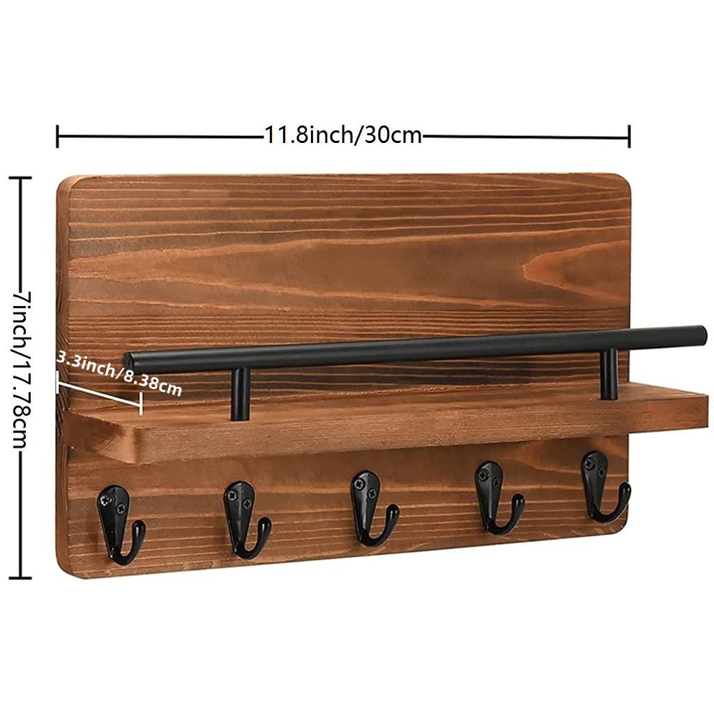 Держатель для почты и ключей на стену, декоративная деревянная настенная полка с 5 крючками, настенная стойка с полкой, органайзер для ключей, крючки для входа
