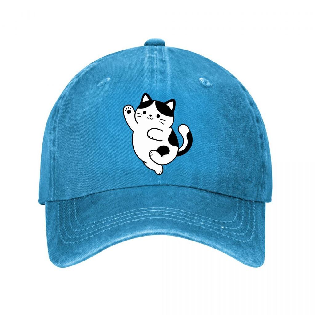 Playful Chubby Cat Line Doodle Washed Baseball Cap Outdoor For Womens Unisex FeUnisex Dad Hat
