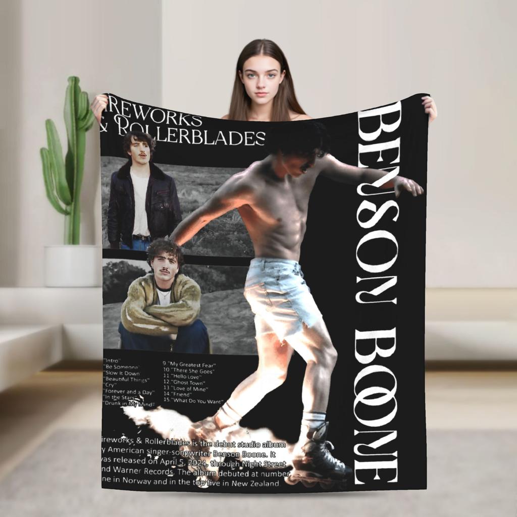 Benson Boone Tour Blankets Flannel Novelty Warm Throw Blanket for Bed Sofa Textile Decor