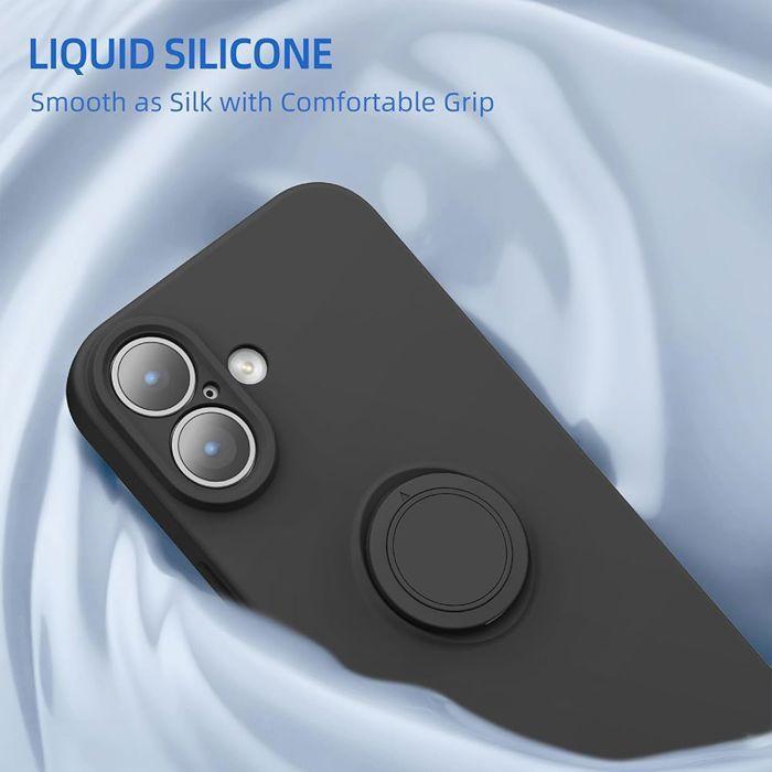 Coque de Protection - BOOLING - pour iPhone 17 - Silicone Liquide Slim Léger avec Anneau Rotatif Noir