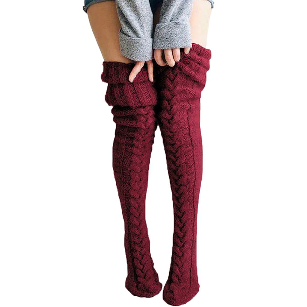 Fashion Women Thigh High Socks Extra Long Woolen Knit Warm Thick Tall Long Boots Stockings Leg Warmers for Girls Winter Pile Thick Socks