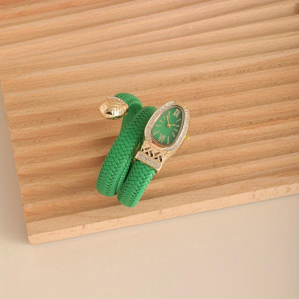 Модные женские кварцевые часы в форме змеи, плетеные, роскошные, со стразами, римский циферблат, наручные часы для девушек, часы Reloj Mujer