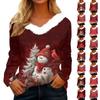 Women's Loose Comfortable Casual And Fashionable V-neck Long Sleeved Christmas Pattern Top