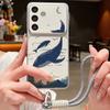 Синий Китовый Акула Ракушка Кожаный Шнурок Чехол Для Samsung S26 S25 Ultra S24 S23 S22 Plus S21 FE A16 A17 A26 A36 A37 A54 A55 A56 A57 5G Чехол