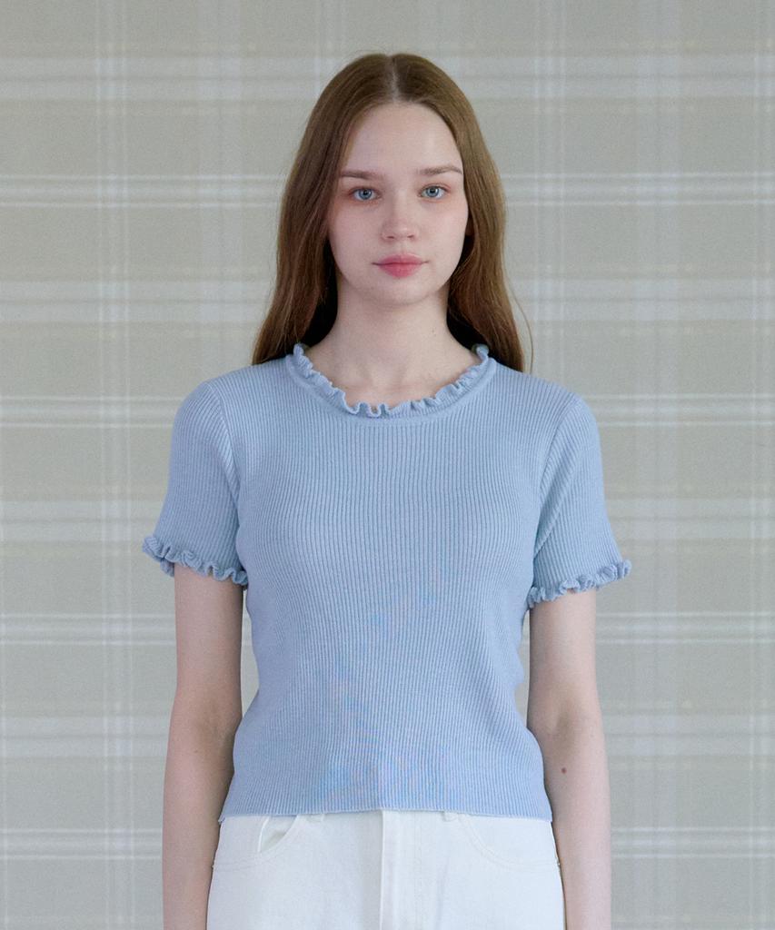 PINK PINEAPPLE Tender Frill Half Knit_Sky Blue