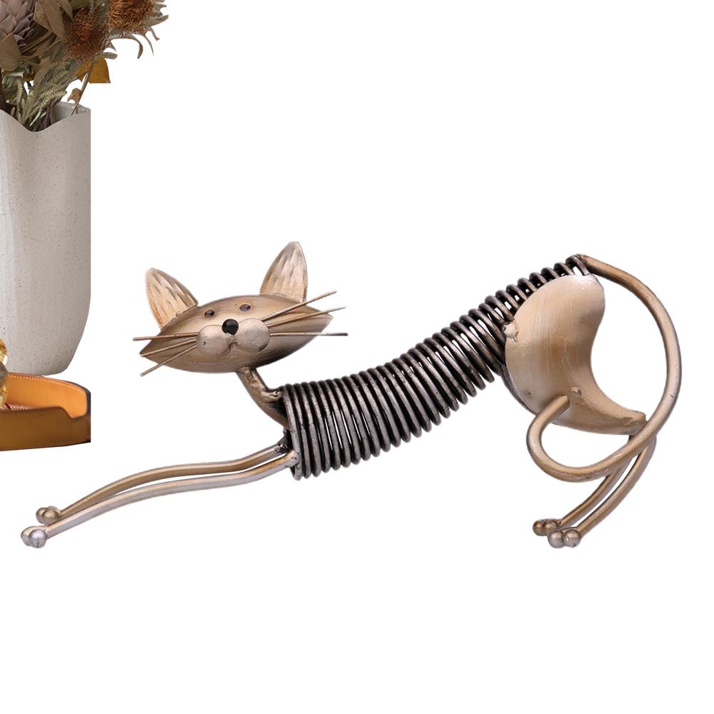 Кованый кот Кованая скульптура домашнего животного Металлическая скульптура кота Весенняя кошка Ручная работа Металлическая кошка Двор Искусство Железная статуя животного