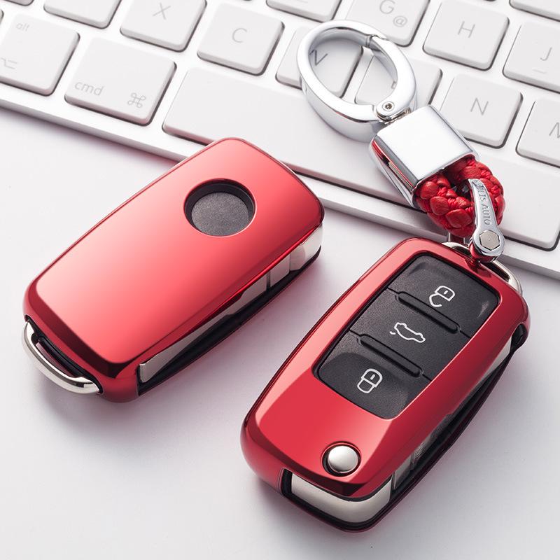 Volkswagen Folding TPU Key Case with Electroplated Soft Rubber Protective Shell for Lavida and Lamando Models
