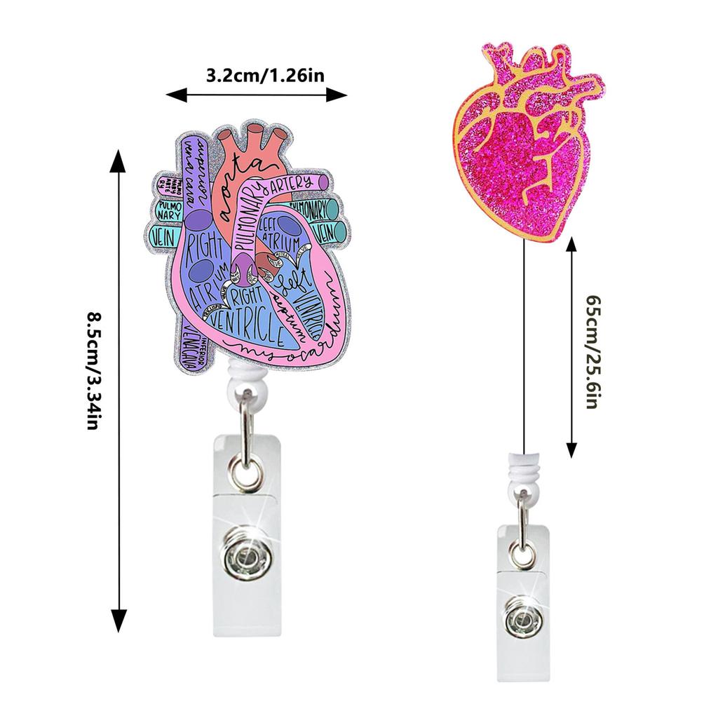 Set of 5pcs Fashionable Heart Badge Clip Retractable Badge Reel Durable Name Card Badge Clips Easy Pull Button Holder