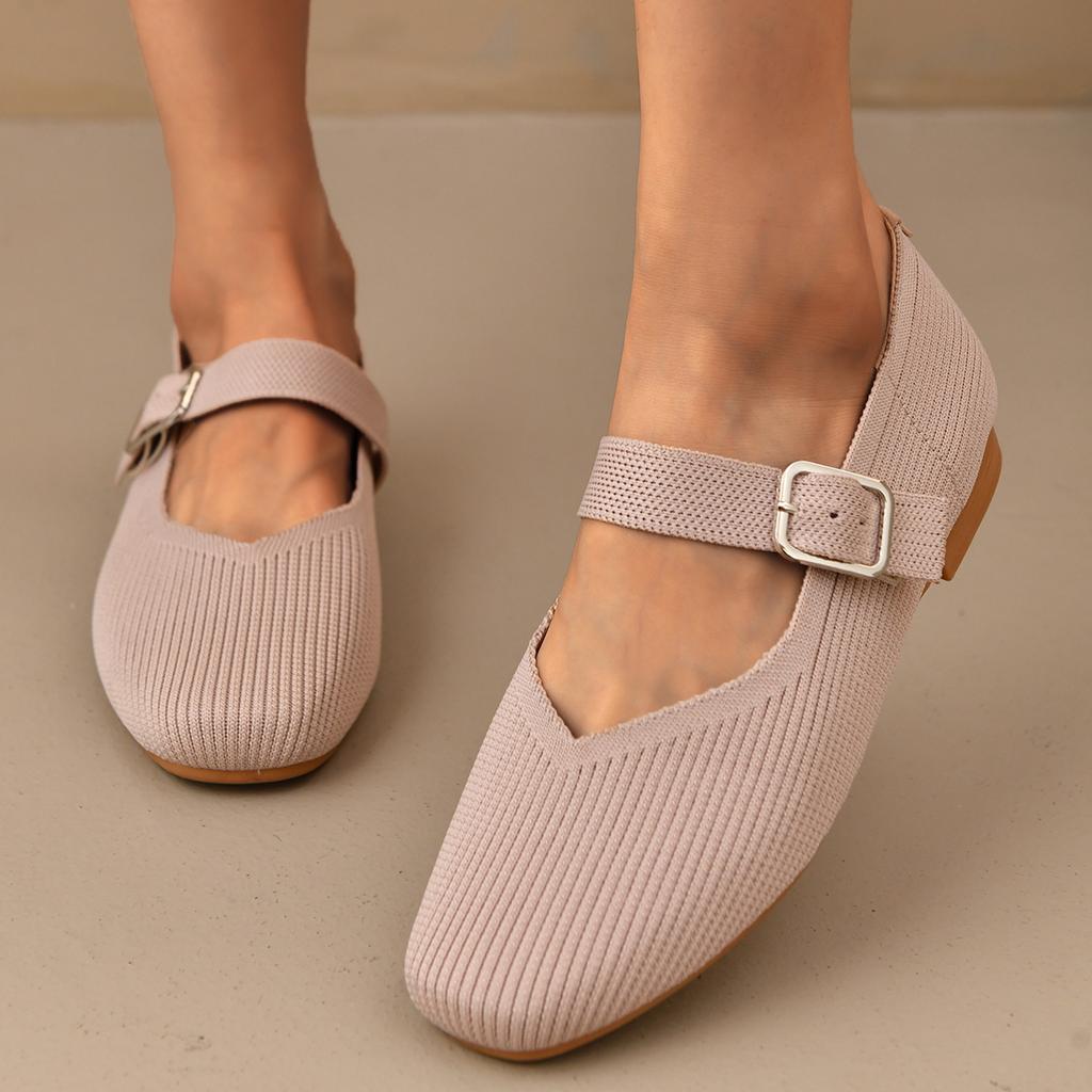 Fashion Women Flats Shoes Outdoor Soft Sole Casual Sneakers Women Knitted Single Flat Loafers Round Toe Shallow Mouth Mary Jane Shoes