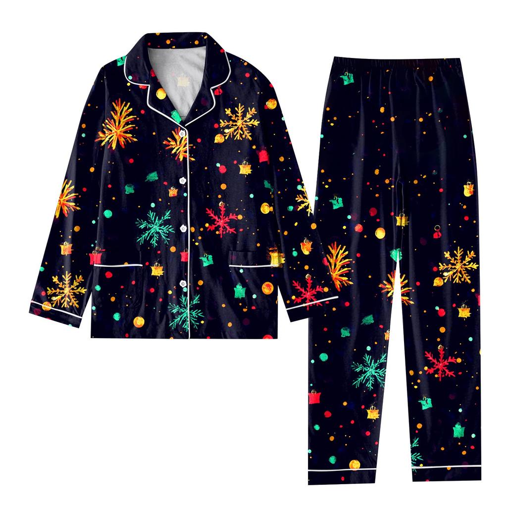 Детский рождественский костюм из 2 предметов с принтом, топ с длинными рукавами и застежкой на пуговицы, широкие брюки, комплект пижамы, домашний повседневный костюм