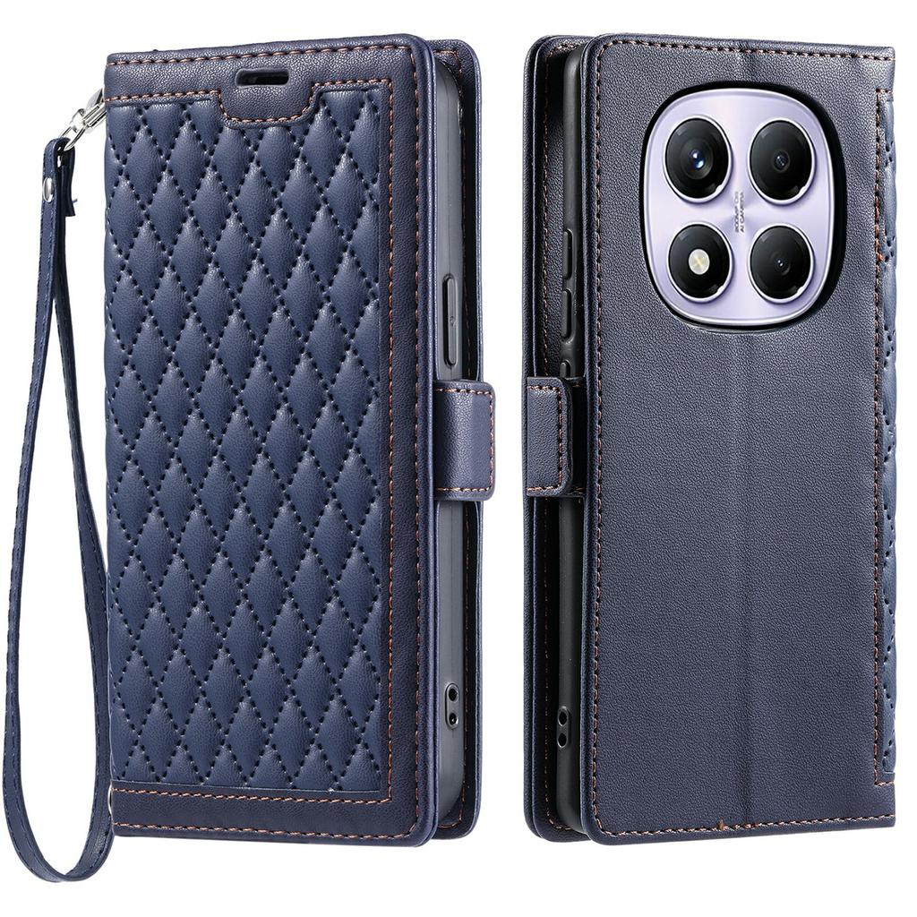 Leather Case For Xiaomi Redmi Note 14 Pro 5G/4G/Poco X7 5G Rhombus Texture Wallet Stand Phone Cover with Wrist Strap