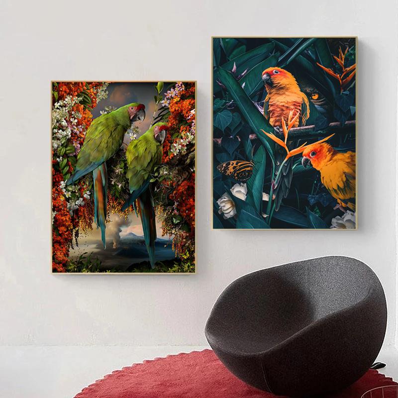 Colorful Beautiful Parrot Bird Graffiti Art Canvas Painting Wall Picture Animals Posters and Prints Living Room Home Decoration No Frame