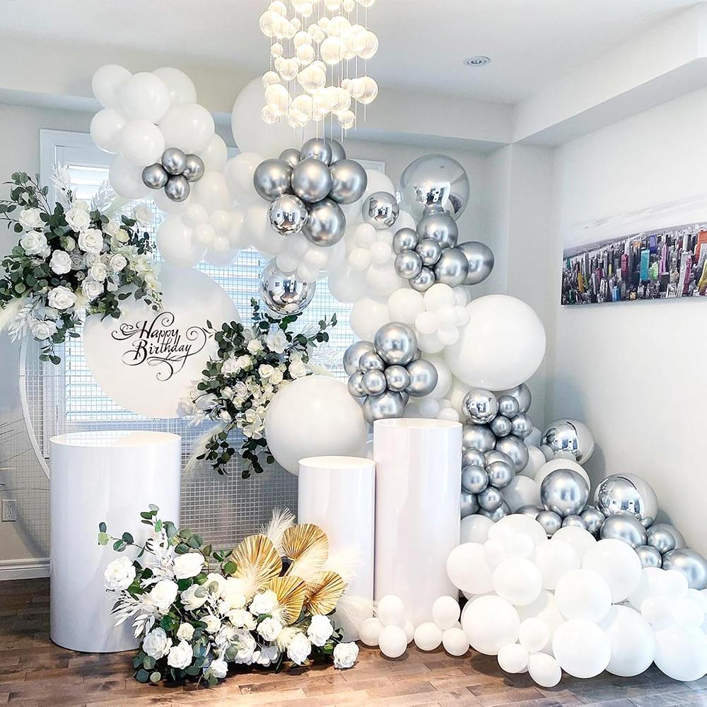 Wedding Theme Balloon Kit Arch White Silver Balloons Garland Garland Bridal Shower Wedding Anniversary Photo Background Decor