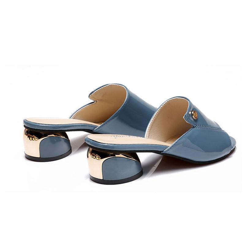 Sandals Women's Medium-heeled Thick-heeled Summer Soft Leather Sandals and Slippers Outside Wear Fish Mouth Large Size Women's Shoes