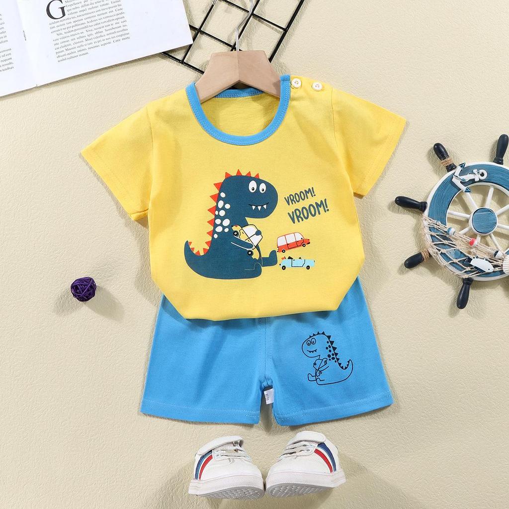 2023 Summer Cotton Children's Short Sleeve T-shirt Set Baby Short Sleeve Shorts Two-piece Set