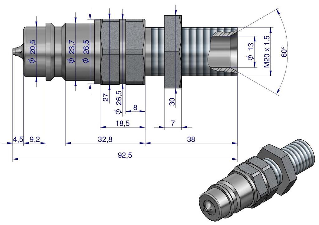 Szybkozłącze Hydrauliczne Wtyczka Long Z Eliminatorem Ciśnienia M20X1.5 Gwint Zewnętrzny Euro (Iso 7241-A) Waryński