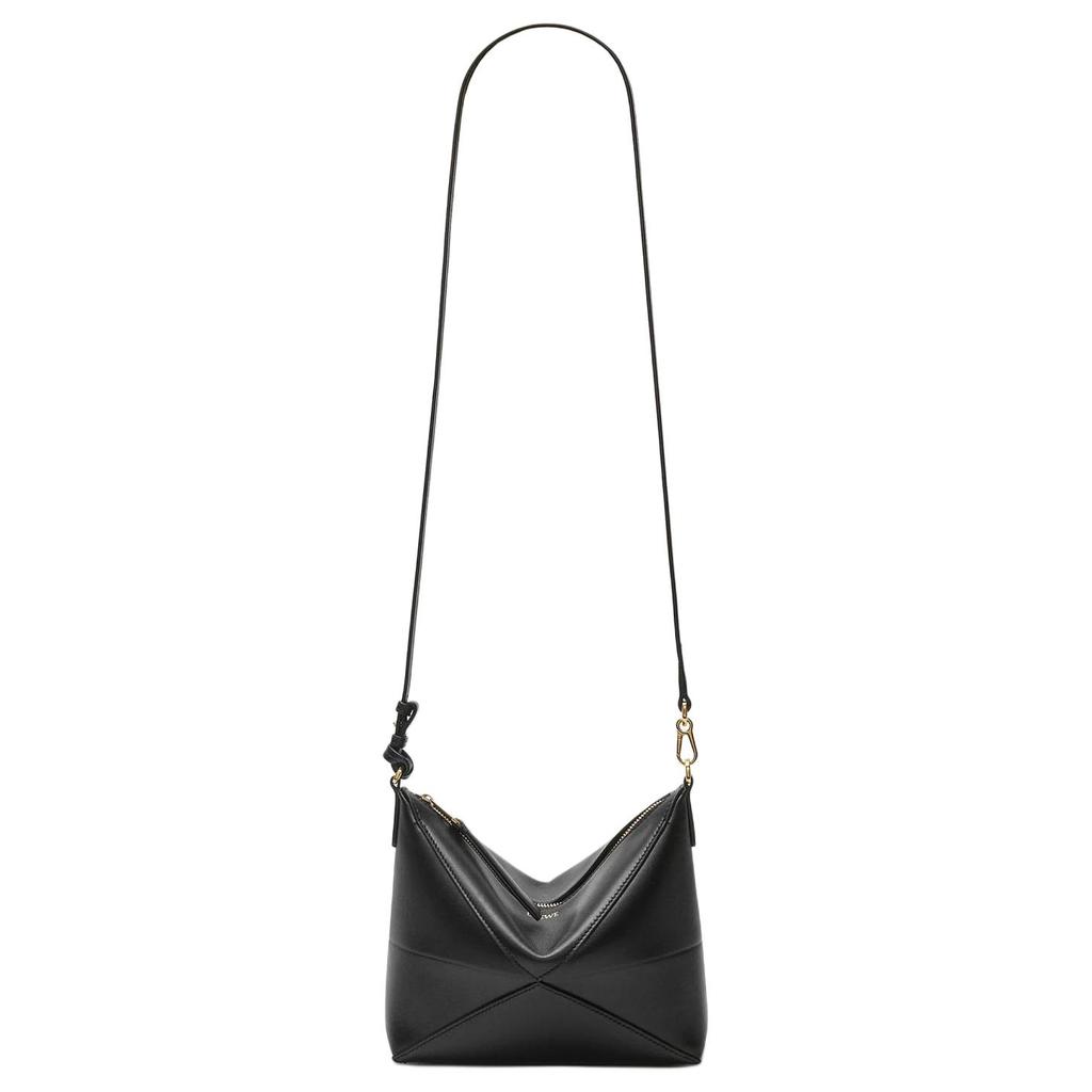 Loewe Fold Detachable Adjustable Shoulder Strap Zipper Closure Leather Crossbody Tote Bag Women Handbags Black C510PT1X01-1100